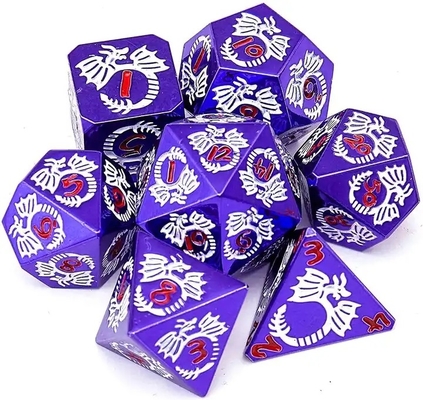 مجموعة النرد المعدنية الصلبة متعددة الجوانب DND RPG لعبة ألوانية للدراجون الطائر Crucho