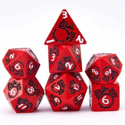 مجموعة النرد المعدنية الصلبة متعددة الجوانب DND RPG لعبة ألوانية للدراجون الطائر Crucho