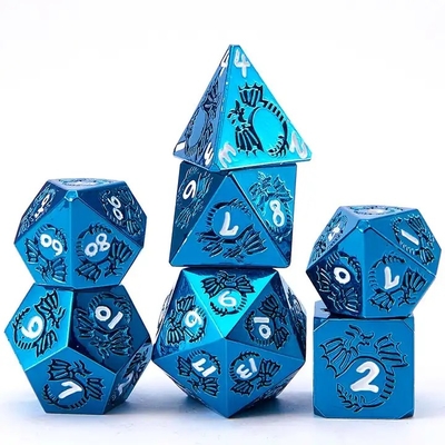 مجموعة النرد المعدنية الصلبة متعددة الجوانب DND RPG لعبة ألوانية للدراجون الطائر Crucho