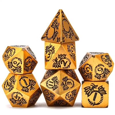 مجموعة النرد المعدنية الصلبة متعددة الجوانب DND RPG لعبة ألوانية للدراجون الطائر Crucho