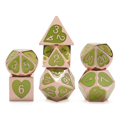 الـ Green Peach Heart Metal Multi -Flag RPG Dice Set Dnd Coc أسلوب فاخر